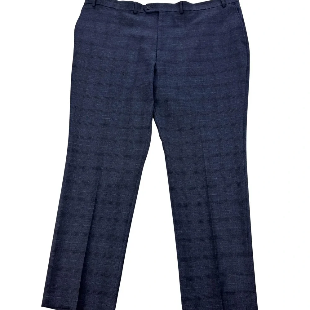 Hart Schaffner Marx Dress Pants Mens 48x31 Blue Plaid Wool Stretch Classic‎